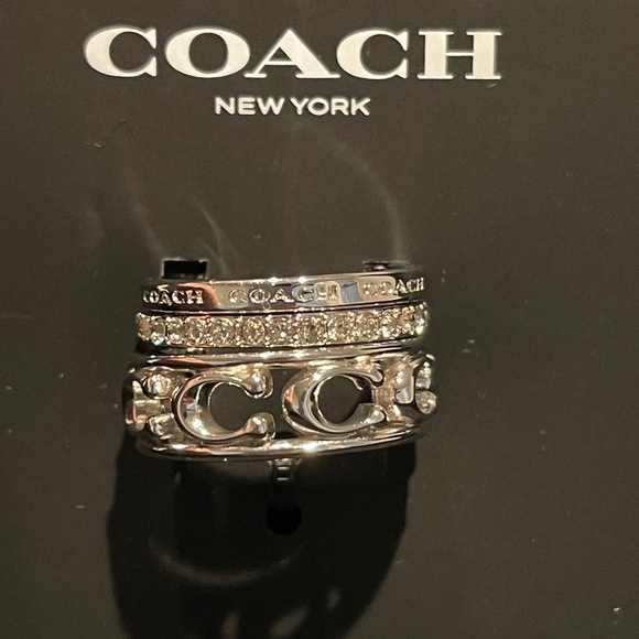 COACH Signature Openwork Silver 3 Piece Ring Set -- Size 8 - NWT - Picture 2 of 5